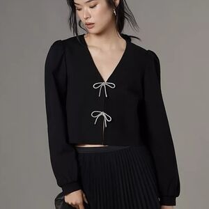 Dolan Black Left Coast Rhinestone Bow-Front Cardigan Top - Women's Medium